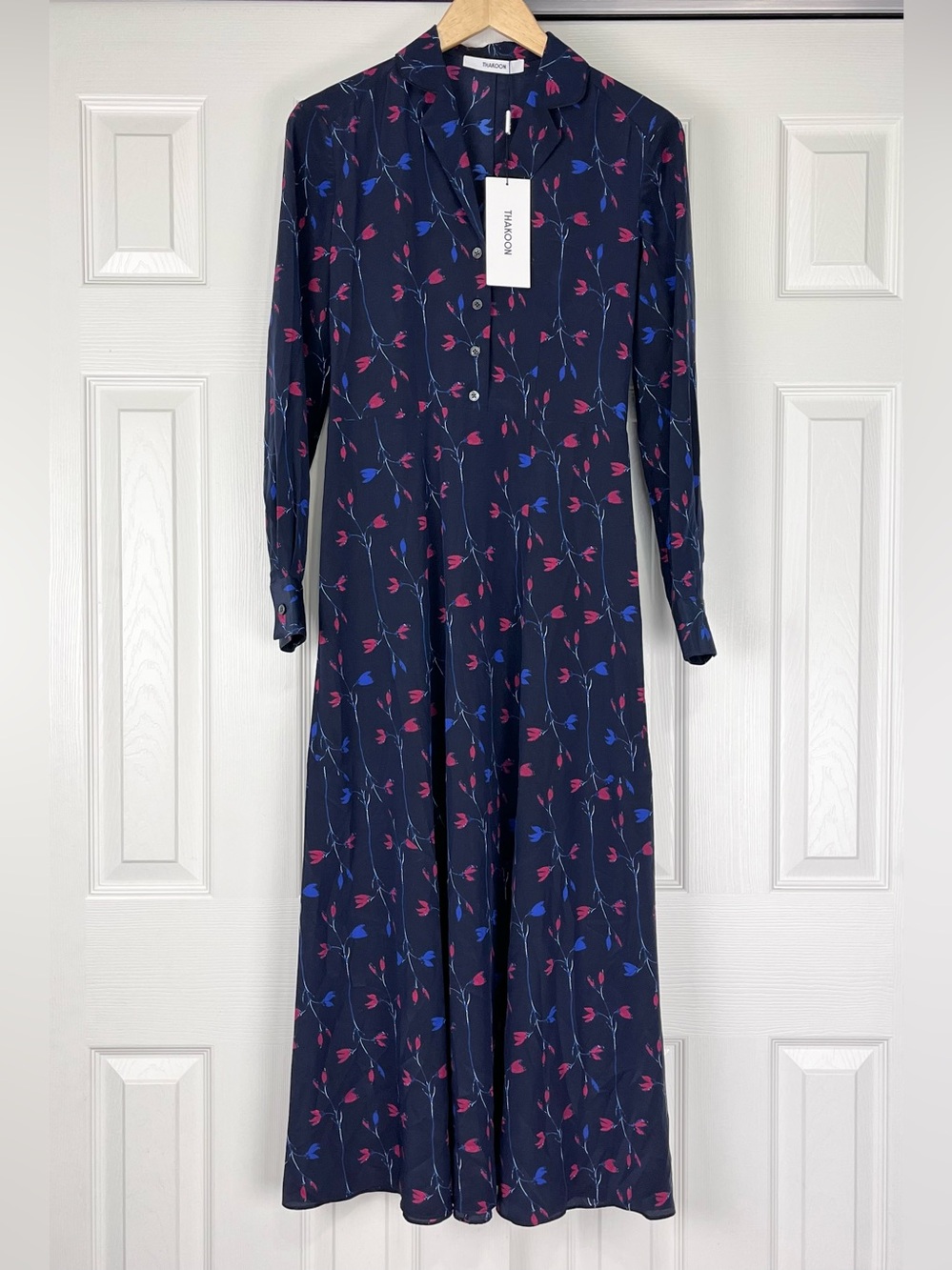 Thakoon Silk Shirt Dress Navy Floral Print DR01